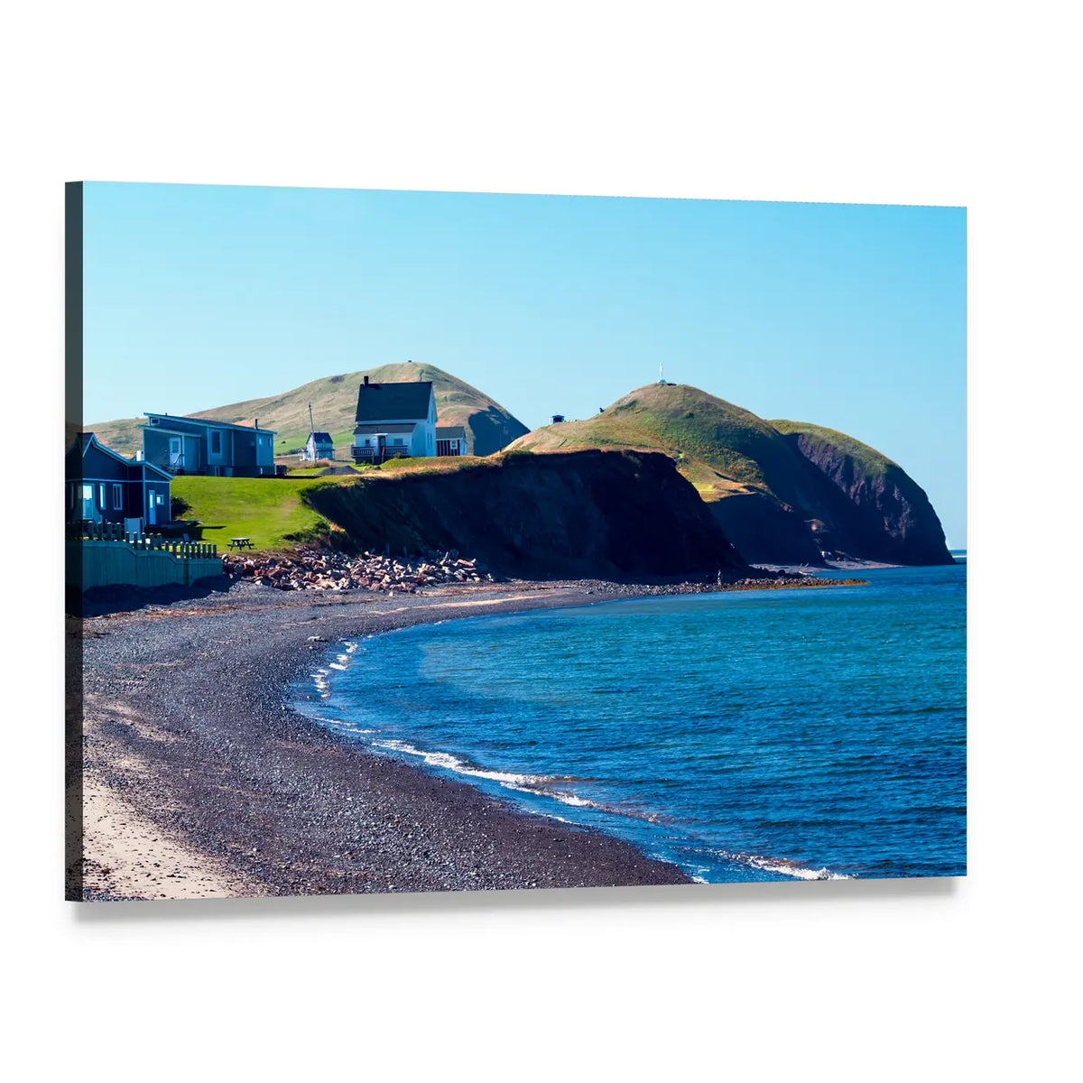 Pebble Beach and Coastal Village Canvas Wall Art, single panel gallery wrapped canvas, angled product view