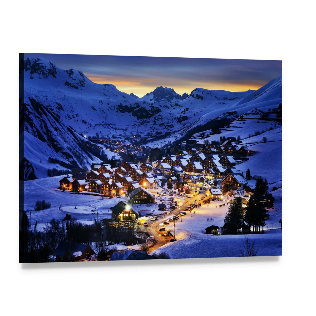 Twilight Ski Resort in France Canvas Wall Art, single panel gallery wrapped canvas, angled product view