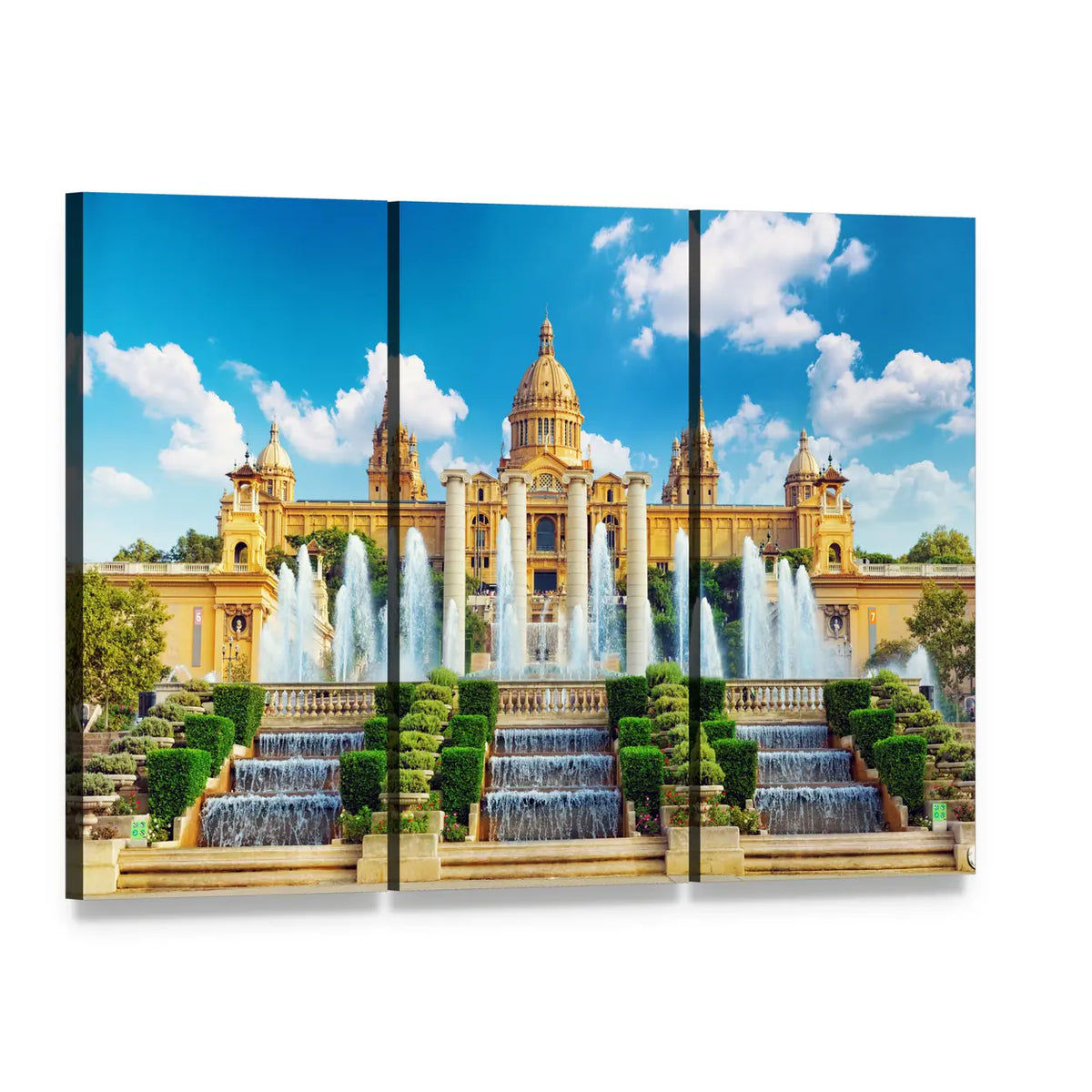 National Museum in Barcelona Canvas Wall Art, 3 panel 3 Horizontal layout gallery wrapped canvas set, angled product view
