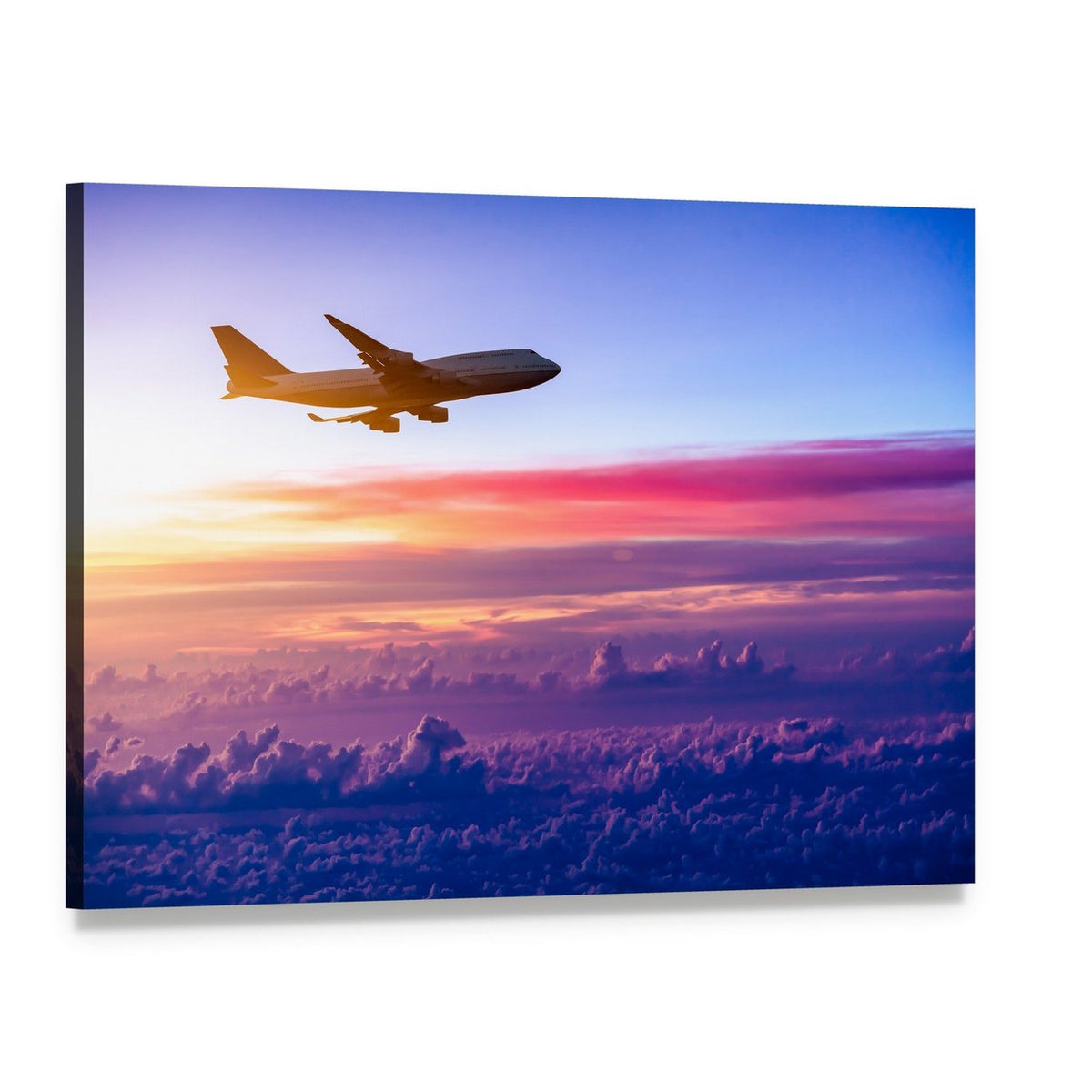 Airplane in the Sky Canvas Wall Art, single panel gallery wrapped canvas, angled product view