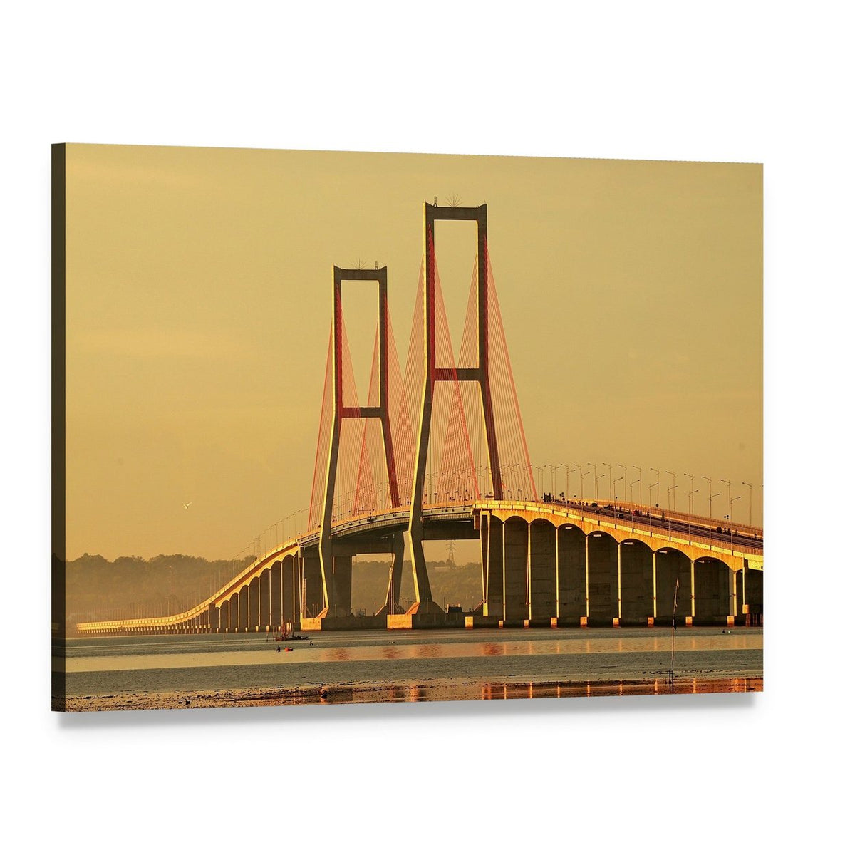 Suramadu Bridge at Golden Hour Canvas Wall Art, single panel gallery wrapped canvas, angled product view