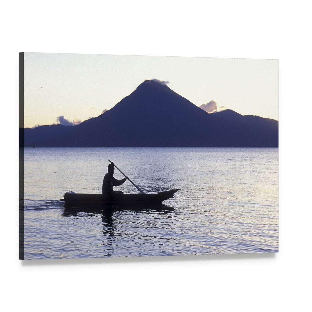 Lake Atitlan Sunrise with Kayaker Canvas Wall Art, single panel gallery wrapped canvas, angled product view