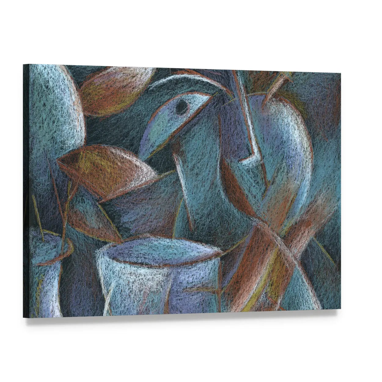 Cubist Pastel Abstract Canvas Wall Art, single panel gallery wrapped canvas, angled product view