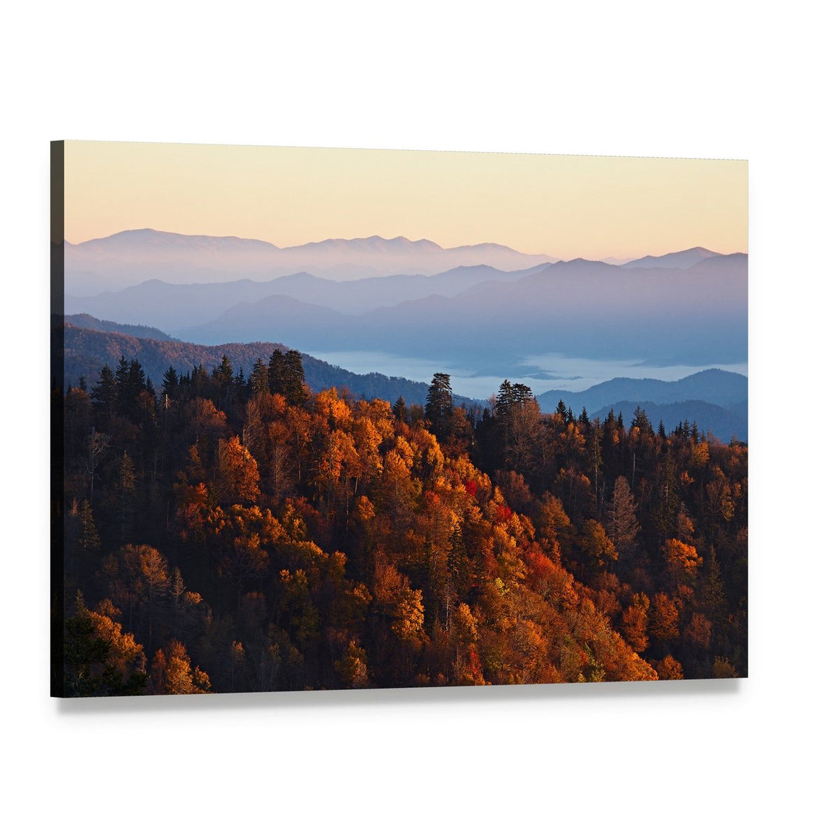 Sunrise Over Smoky Mountains Canvas Wall Art, single panel gallery wrapped canvas, angled product view