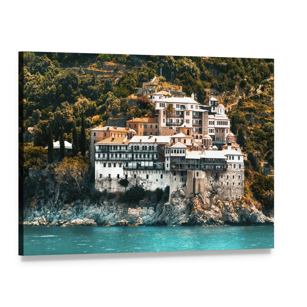 Osiou Gregoriou Monastery on Mount Athos Canvas Wall Art, single panel gallery wrapped canvas, angled product view