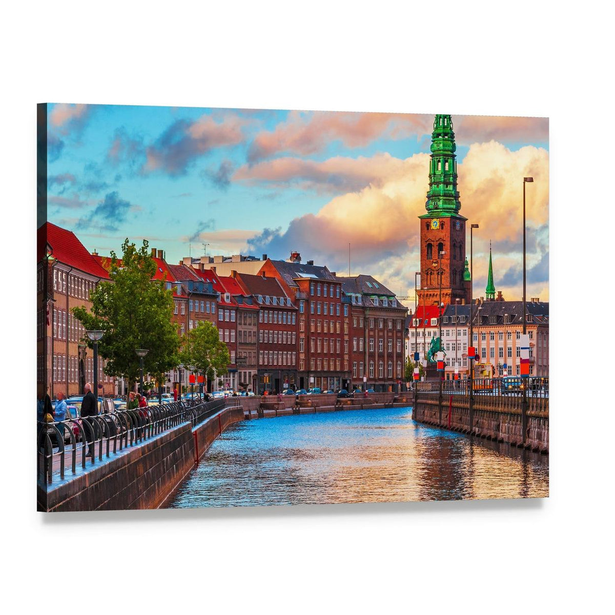 Summer Sunset Over Copenhagen Canal Canvas Wall Art, single panel gallery wrapped canvas, angled product view