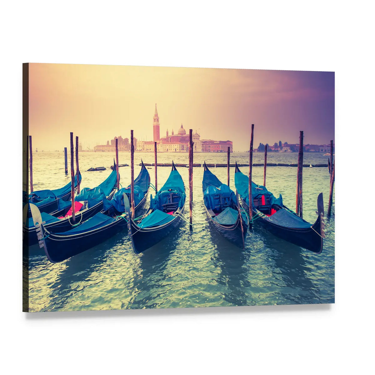 Gondolas at Sunset Canvas Wall Art, single panel gallery wrapped canvas, angled product view