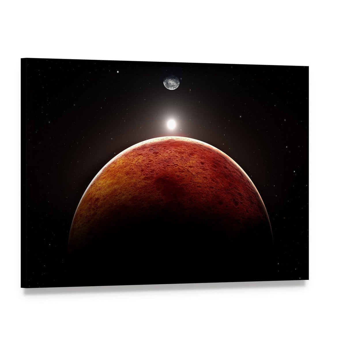 Planet Mars with Moon Canvas Wall Art, single panel gallery wrapped canvas, angled product view