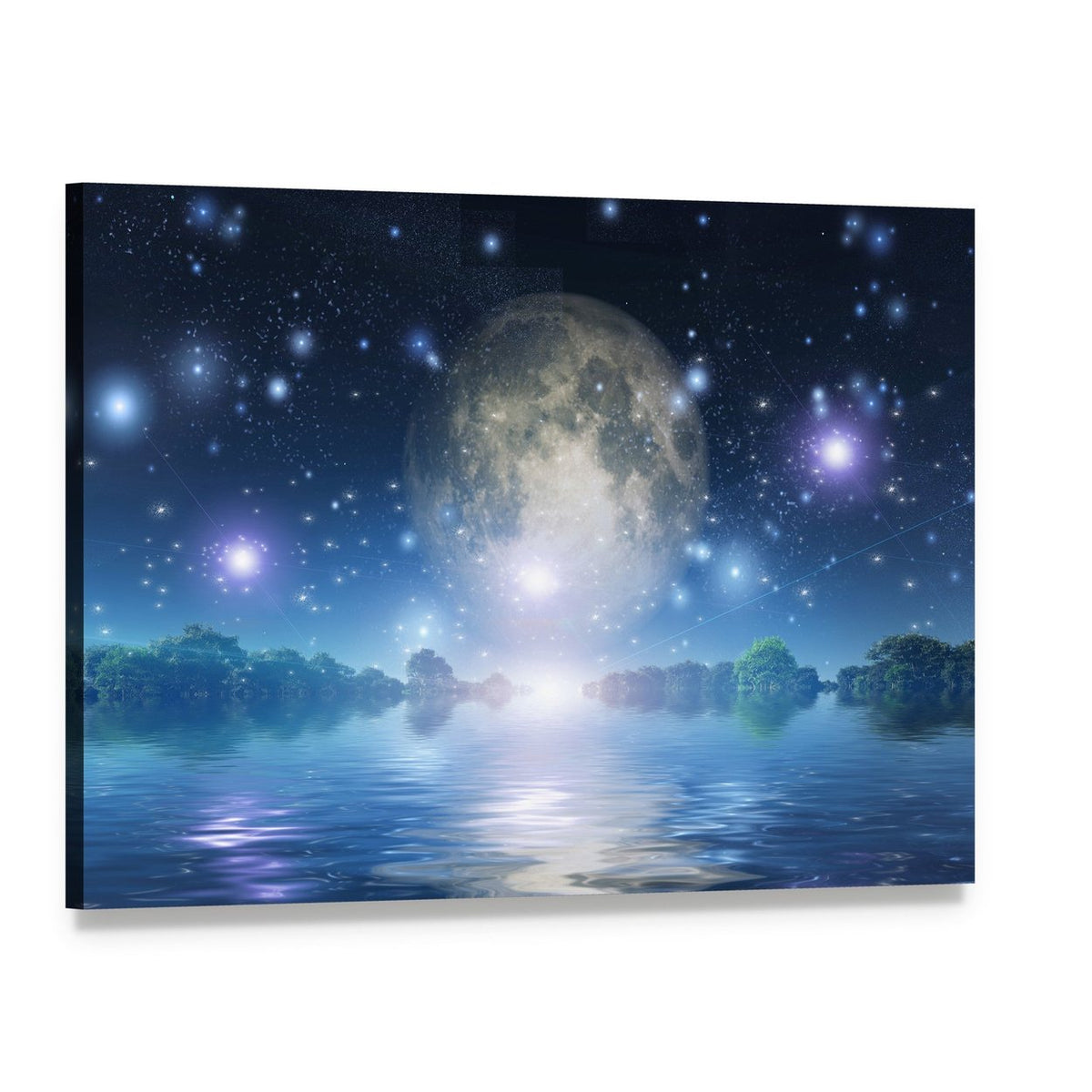 Moon Rise Over Water Canvas Wall Art, single panel gallery wrapped canvas, angled product view