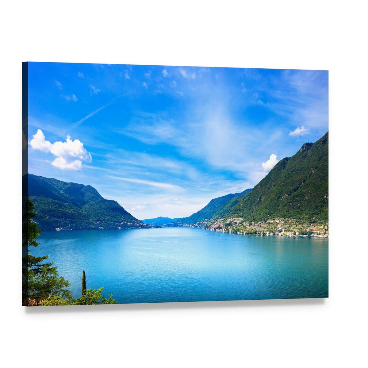 Como Lake Landscape Canvas Wall Art, single panel gallery wrapped canvas, angled product view