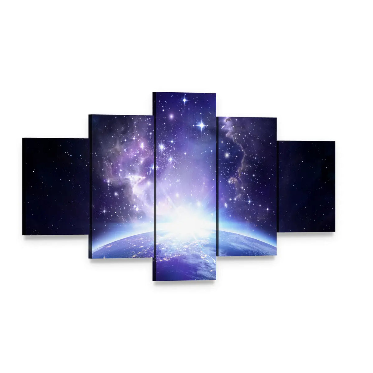 Glowing Lights on Planet Earth Canvas Wall Art, 5 panel 5 Star layout gallery wrapped canvas set, angled product view
