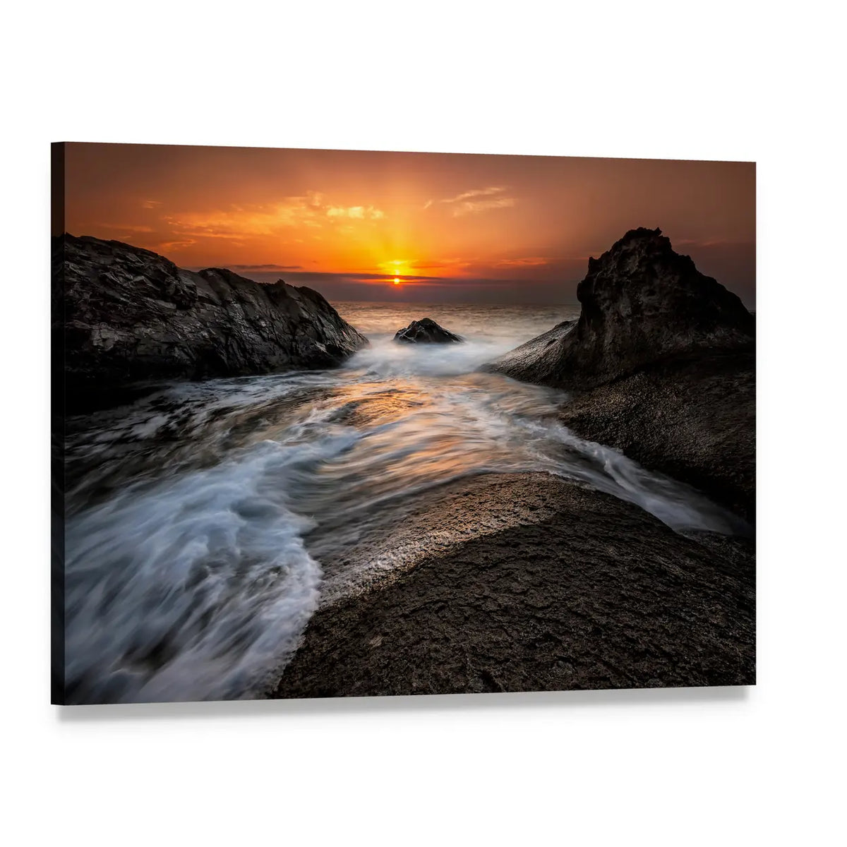 Black Sea Sunrise Over Rocky Shore Canvas Wall Art, single panel gallery wrapped canvas, angled product view