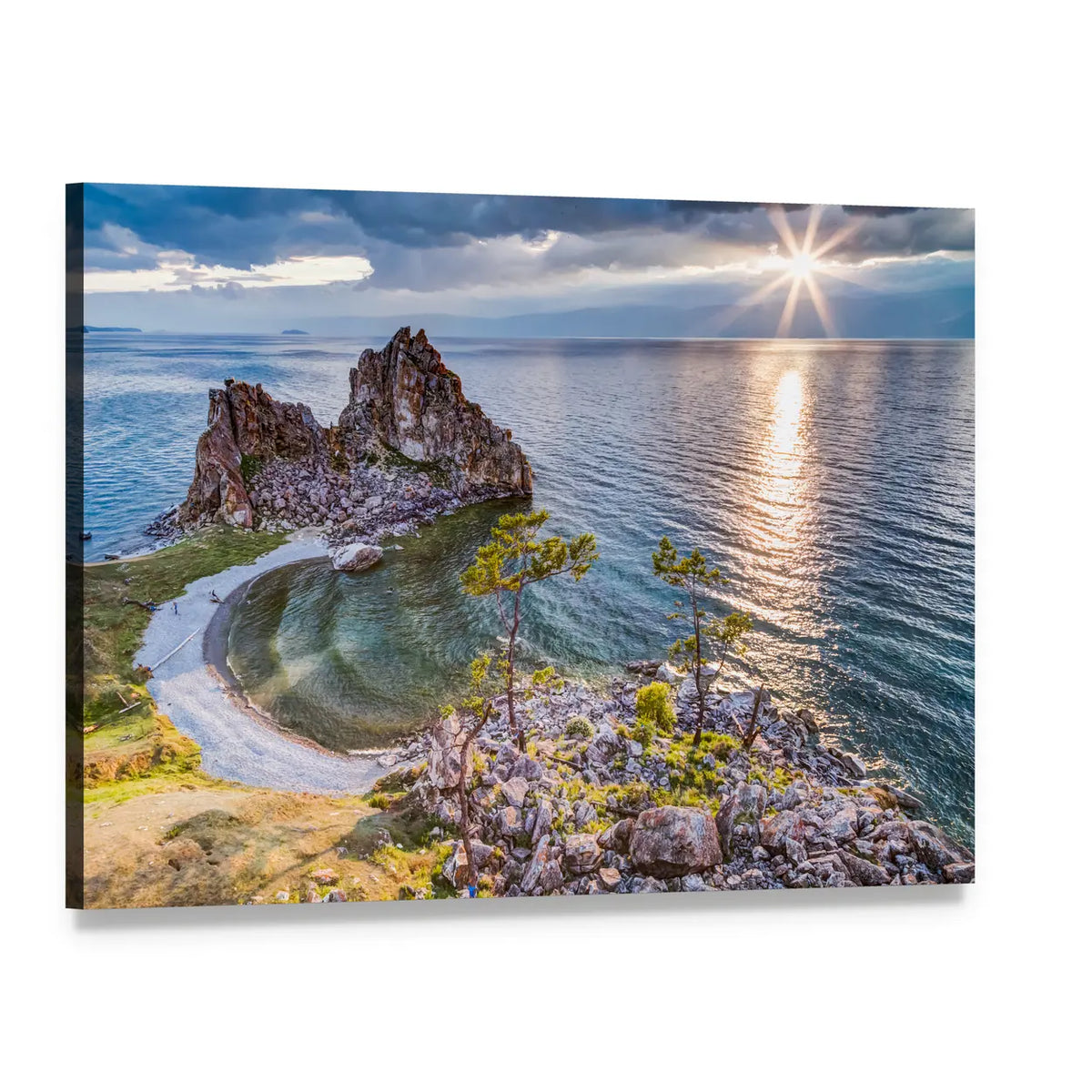Shaman Rock at Lake Baikal Canvas Wall Art, single panel gallery wrapped canvas, angled product view