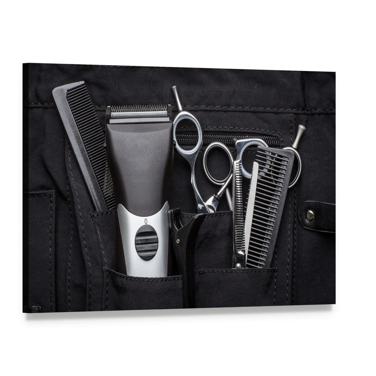 Professional Hairdressing Tools Close-up Canvas Wall Art, single panel gallery wrapped canvas, angled product view