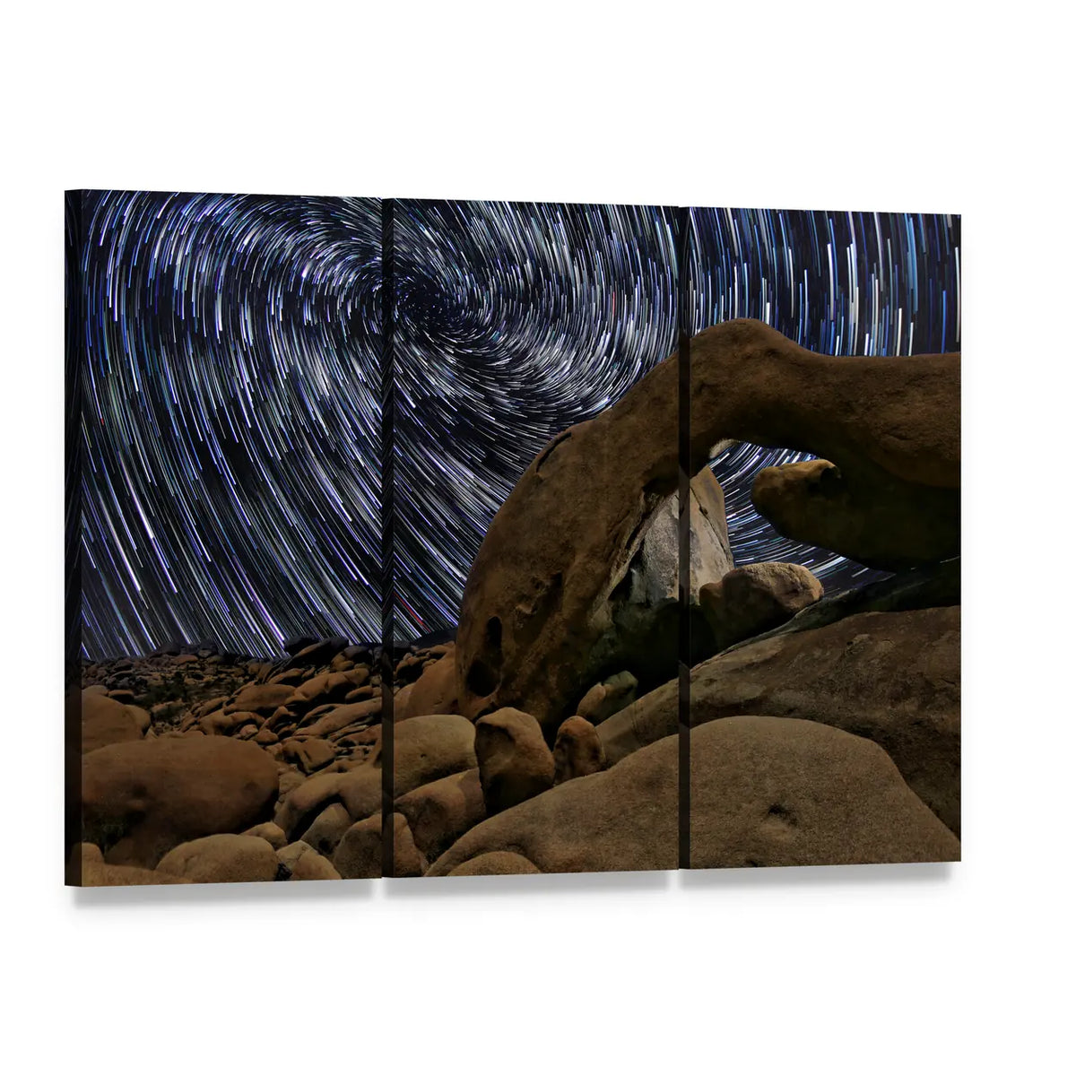 Joshua Tree Star Trails at the Arch Canvas Wall Art, 3 panel 3 Horizontal layout gallery wrapped canvas set, angled product view