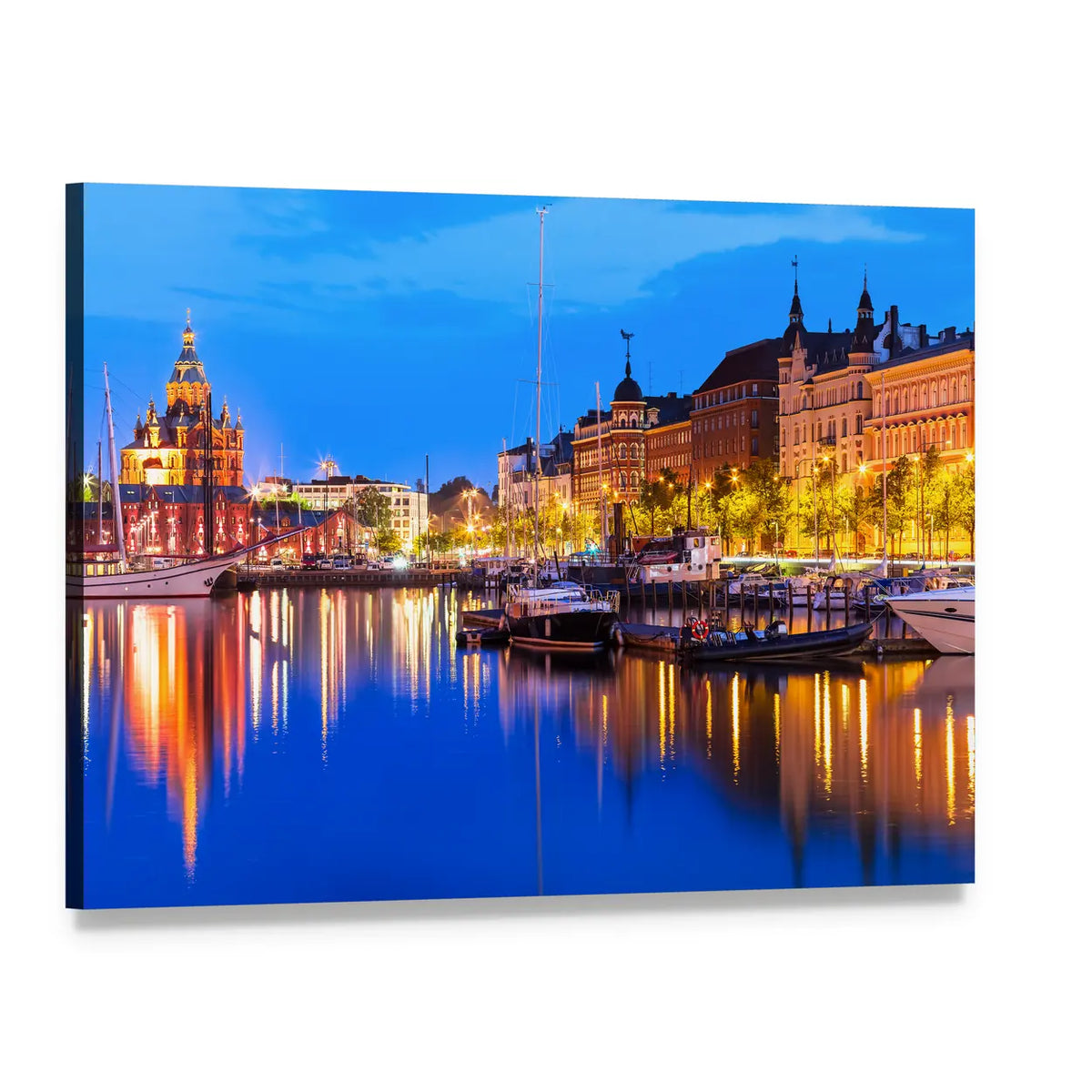 Old Port of Helsinki at Dusk Canvas Wall Art, single panel gallery wrapped canvas, angled product view