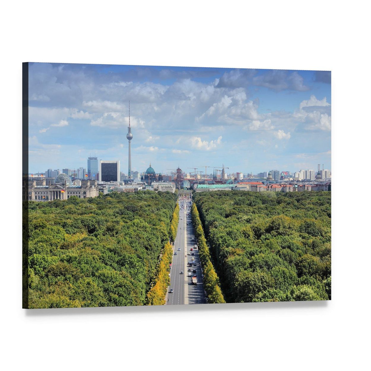 Tree-lined Avenue with Tv Tower Canvas Wall Art, single panel gallery wrapped canvas, angled product view
