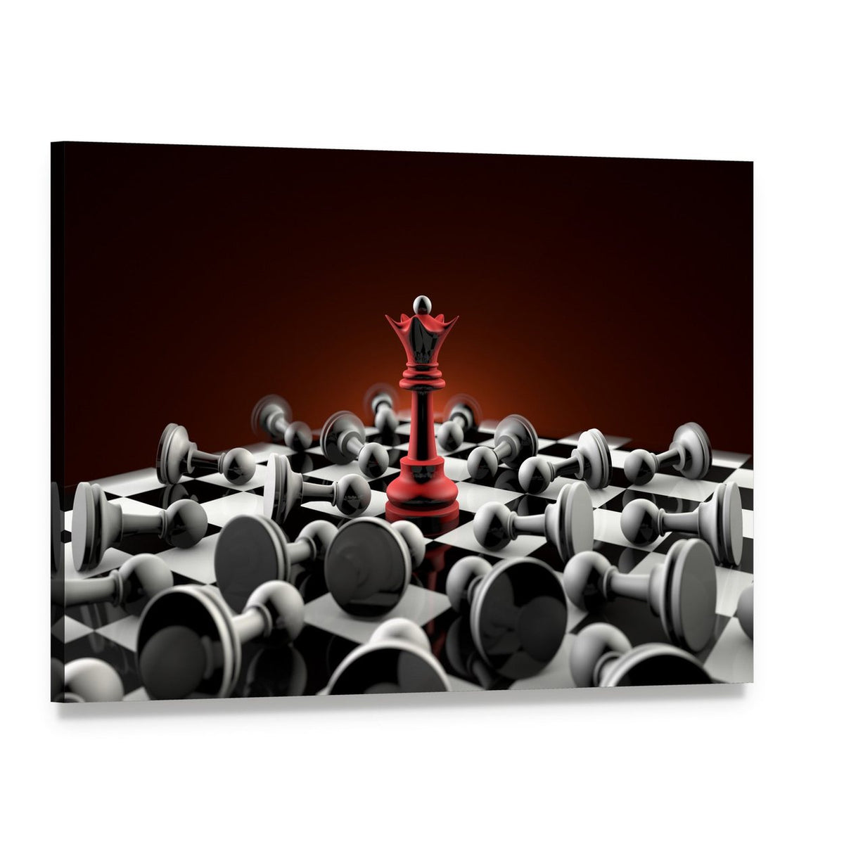 Red Queen and Gray Pawn Chess Canvas Wall Art, single panel gallery wrapped canvas, angled product view