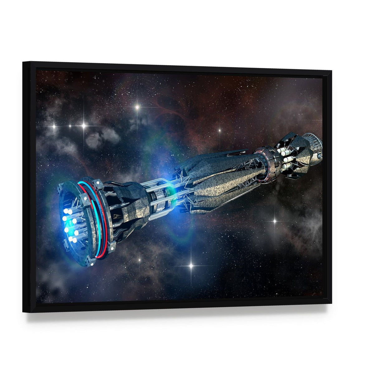Alien Mothership in Deep Space Canvas Wall Art, framed canvas in a black floater frame, angled product view