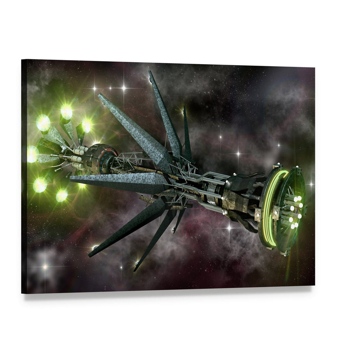 Fantasy Alien Mothership Canvas Wall Art, single panel gallery wrapped canvas, angled product view