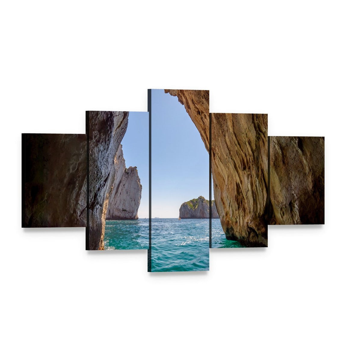 Blue Grotto Sea Cave, Italy Canvas Wall Art, 5 panel 5 Star layout gallery wrapped canvas set, angled product view