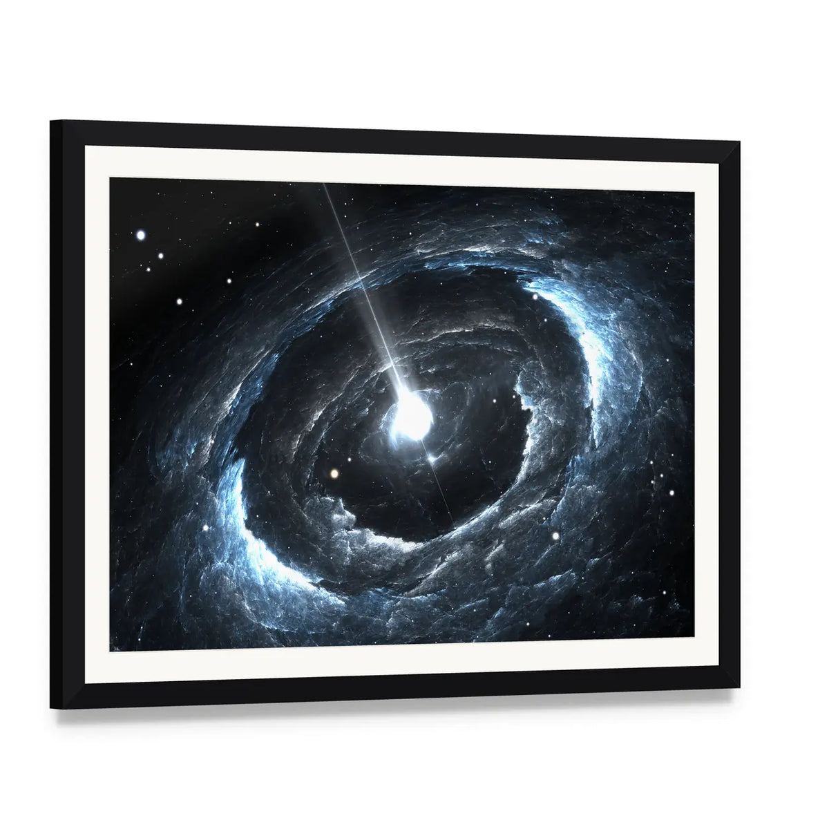 Highly Magnetized Rotating Neutron Star Canvas Wall Art, framed print with white mat and black frame, angled product view