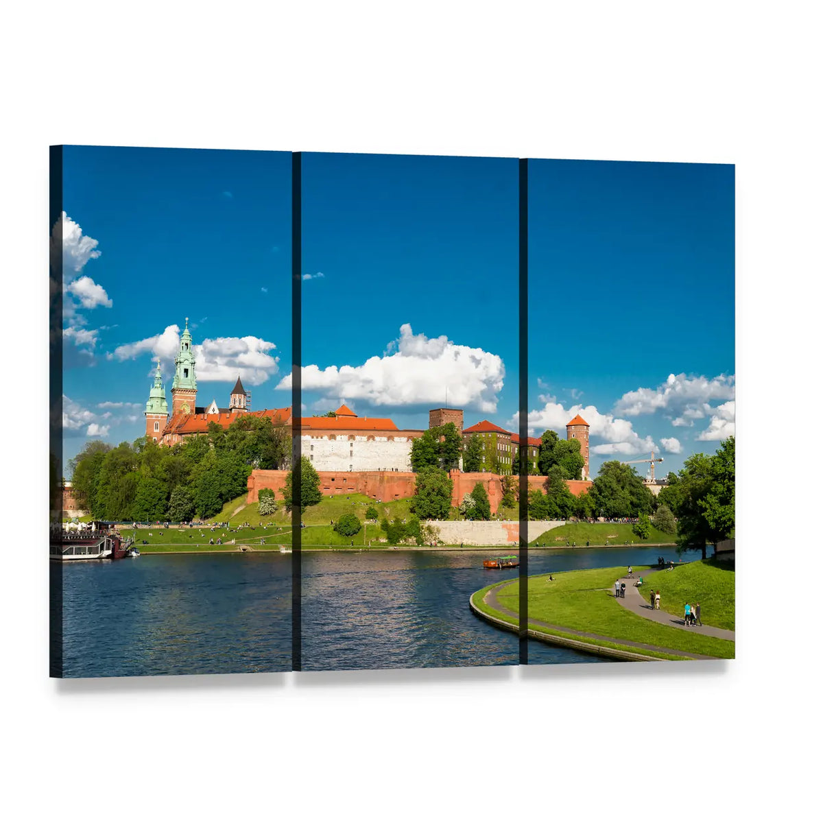 Wawel Castle in Krakow Canvas Wall Art, 3 panel 3 Horizontal layout gallery wrapped canvas set, angled product view