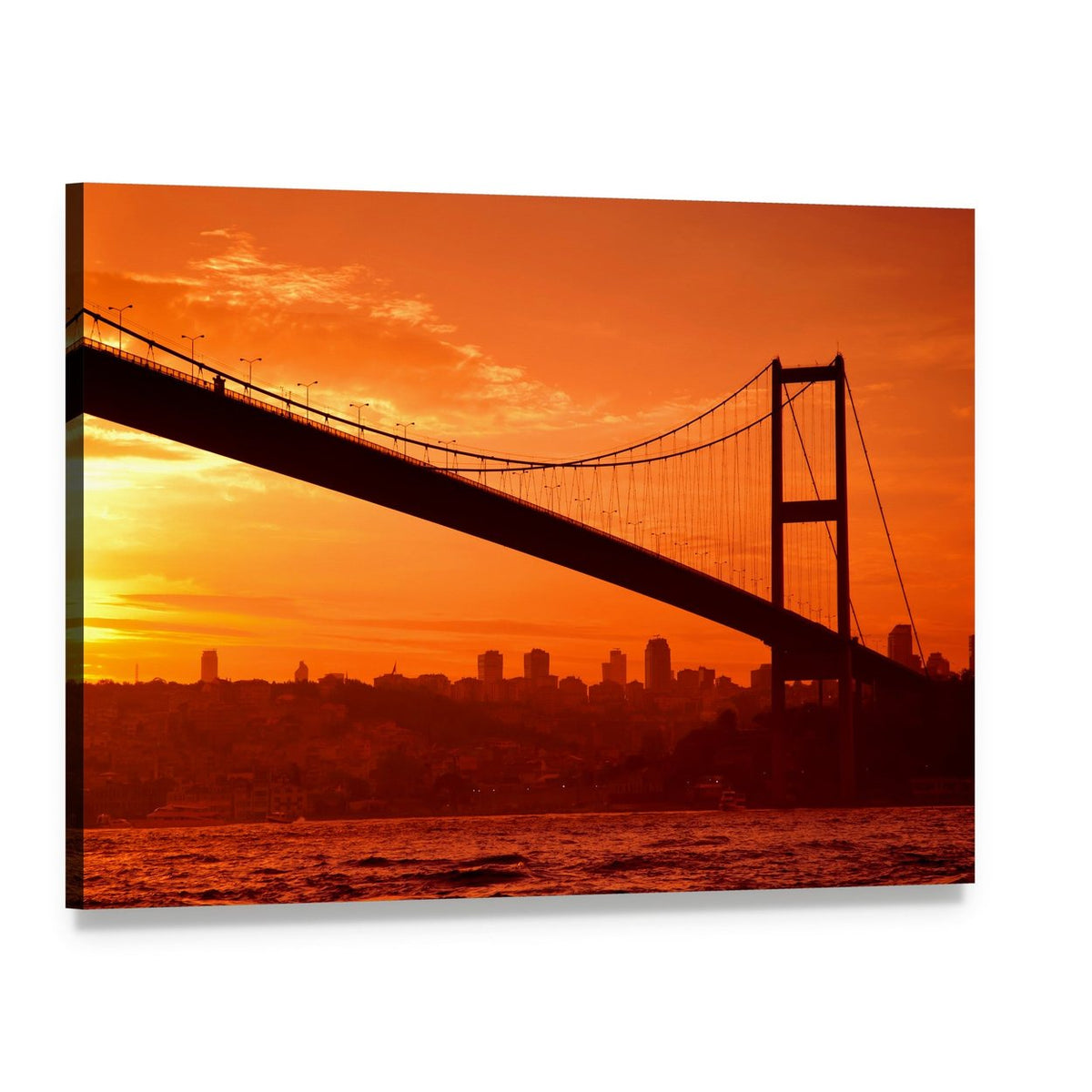 Bosphorus Bridge at Sunset Canvas Wall Art, single panel gallery wrapped canvas, angled product view