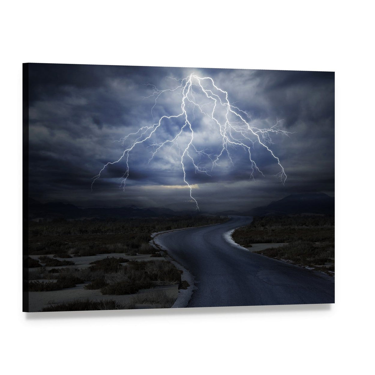 Thunderstorm Over Winding Road Canvas Wall Art, single panel gallery wrapped canvas, angled product view