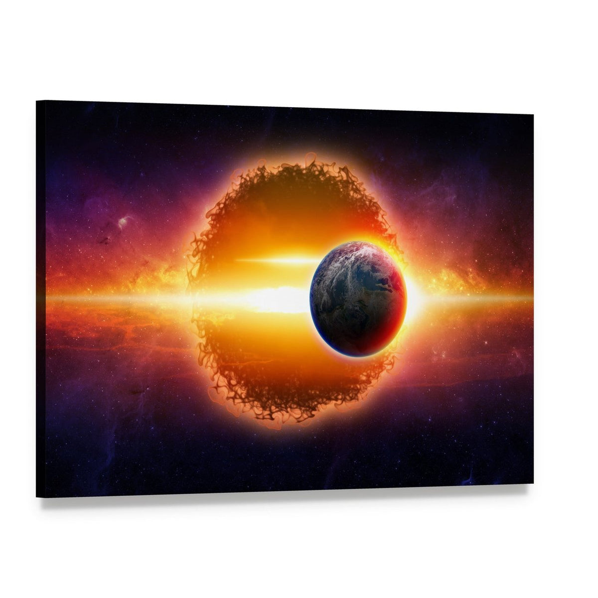 Alien Planet Approaching Earth Canvas Wall Art, single panel gallery wrapped canvas, angled product view
