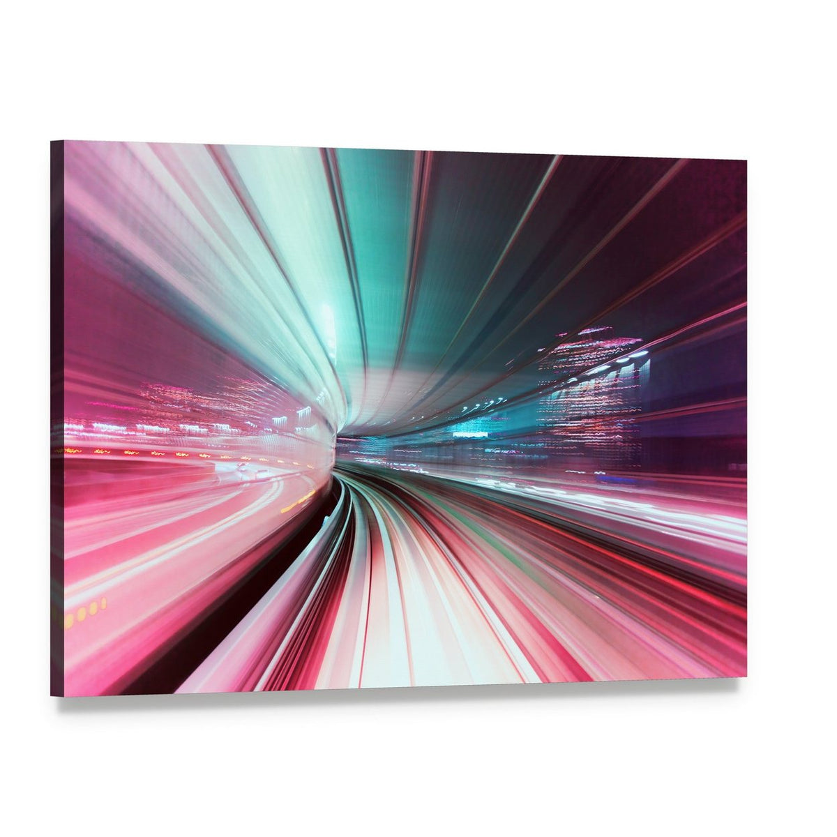 Way Train at Night Japan Canvas Wall Art, single panel gallery wrapped canvas, angled product view