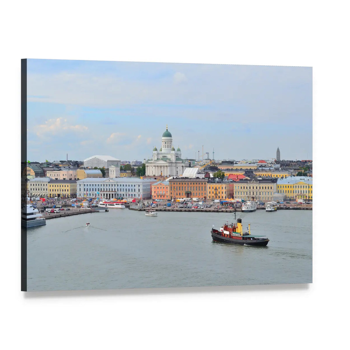 Helsinki Harbour and Cathedral Skyline Canvas Wall Art, single panel gallery wrapped canvas, angled product view
