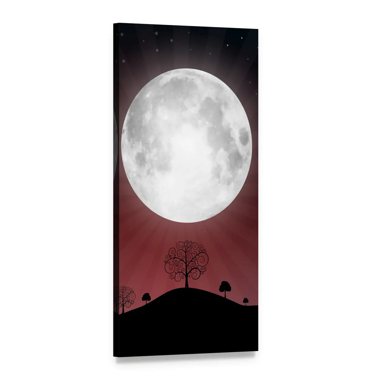 Full Moon Over Silhouetted Trees Vertical Canvas Wall Art, 1 panel 1 Vertical layout gallery wrapped canvas set, angled product view