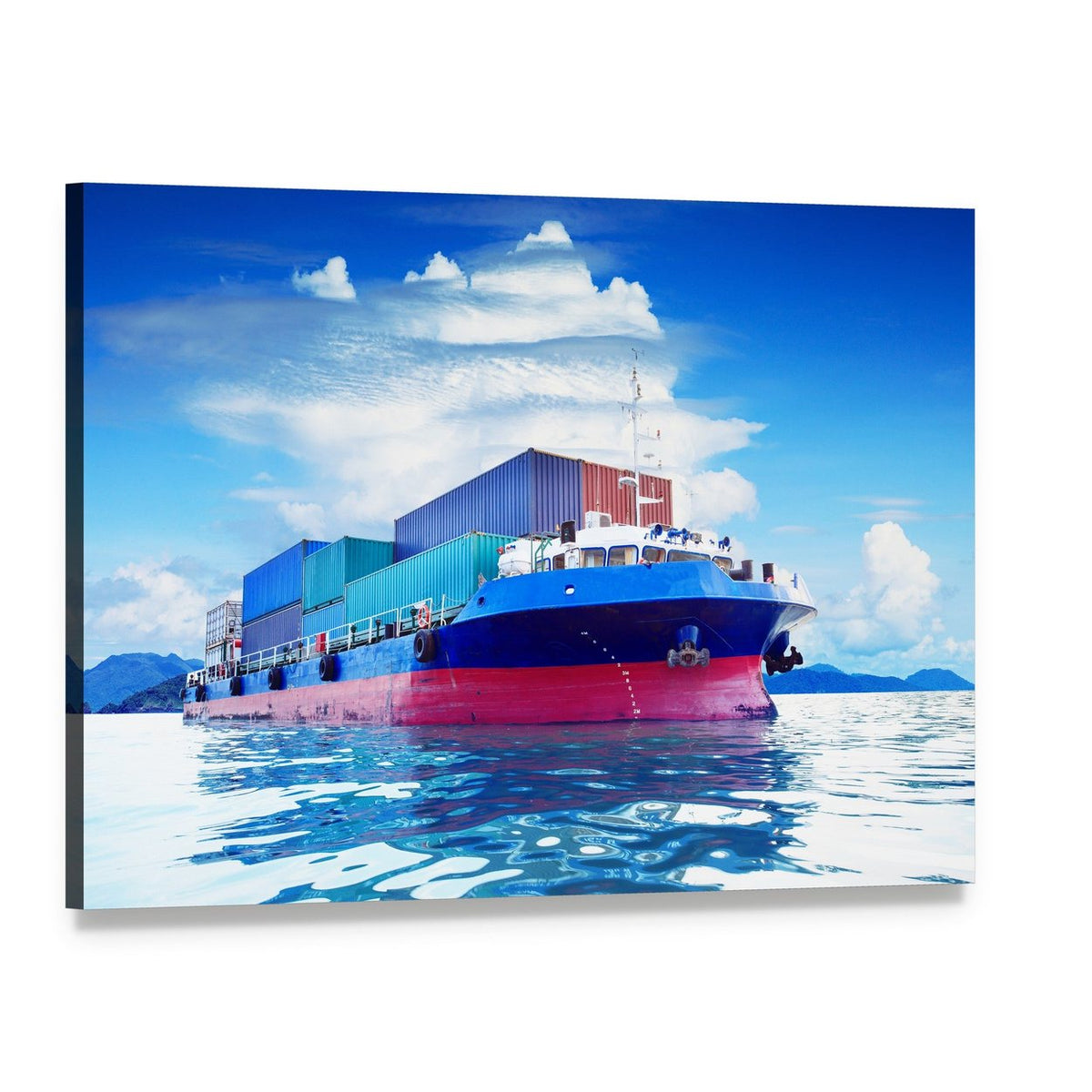 Commercial Container Ship Canvas Wall Art, single panel gallery wrapped canvas, angled product view