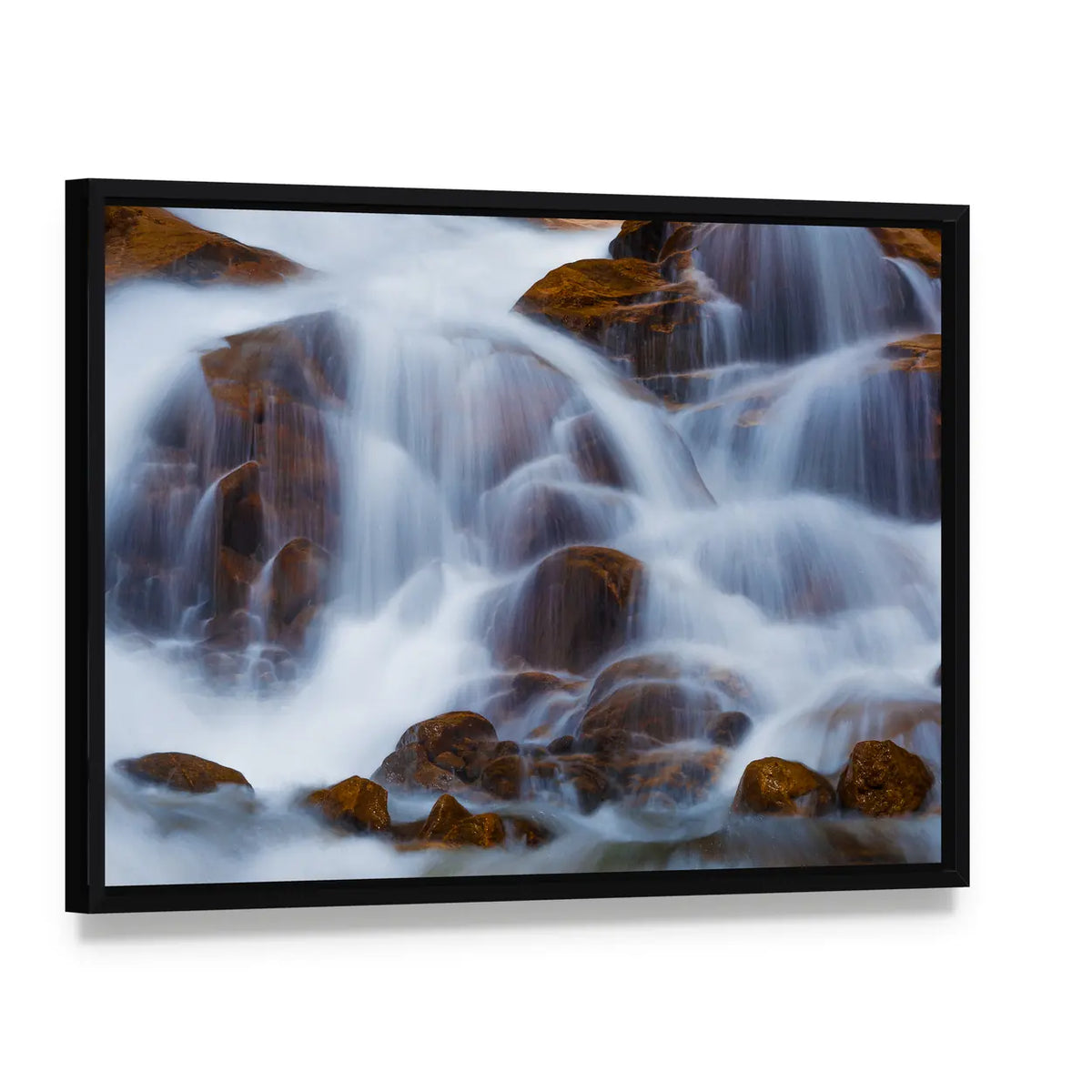 Waterfall in Rocky Mountain National Park Canvas Wall Art, framed canvas in a black floater frame, angled product view