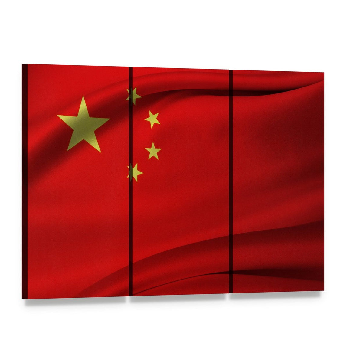 Chinese Flag with Five Stars Canvas Wall Art, 3 panel 3 Horizontal layout gallery wrapped canvas set, angled product view