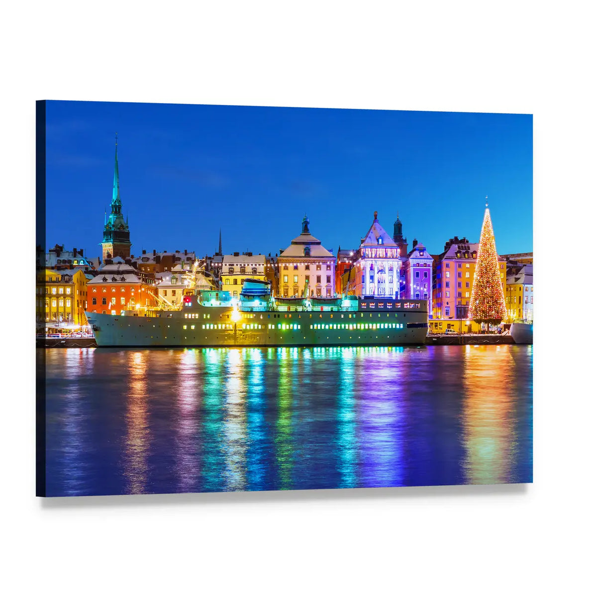 New Year in Stockholm Canvas Wall Art, single panel gallery wrapped canvas, angled product view