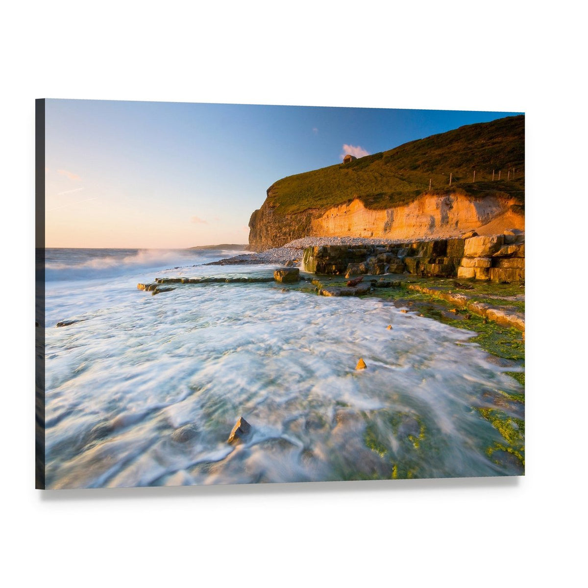 Monknash Beach Cliff at Sunset Canvas Wall Art, single panel gallery wrapped canvas, angled product view