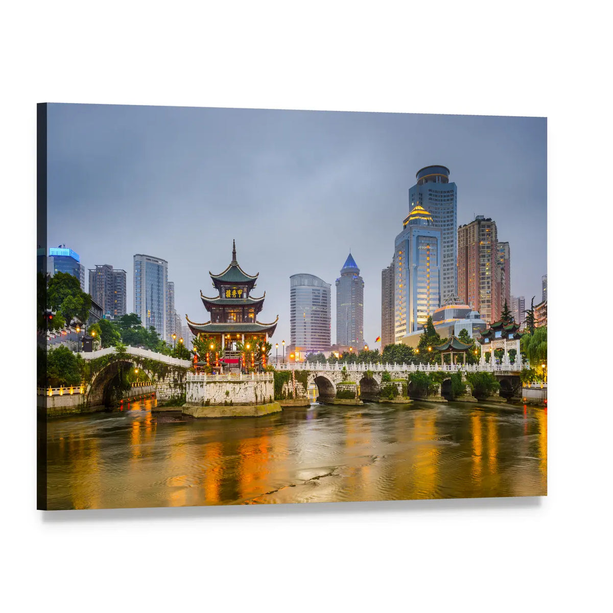 Guiyang City Skyline at Dusk Canvas Wall Art, single panel gallery wrapped canvas, angled product view