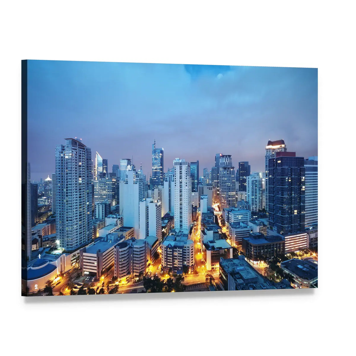 Manila Skyline at Twilight Canvas Wall Art, single panel gallery wrapped canvas, angled product view