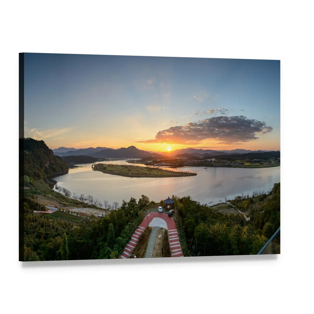 River Island Sunset with Red Path Canvas Wall Art, single panel gallery wrapped canvas, angled product view