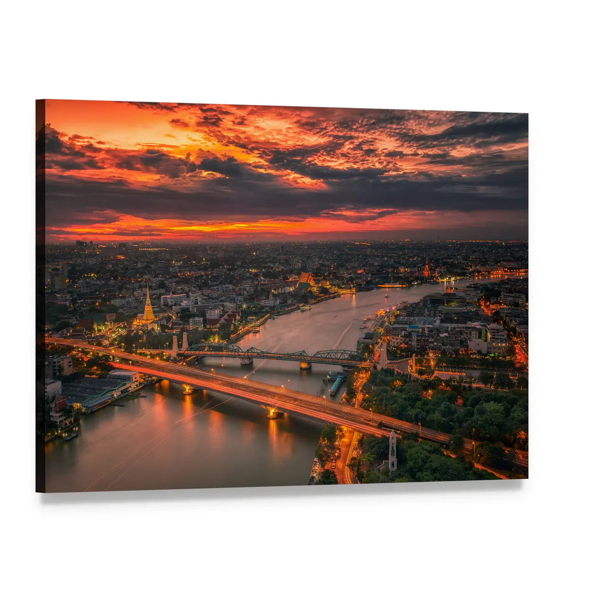 Vintage Bridge at Sunset Canvas Wall Art, single panel gallery wrapped canvas, angled product view