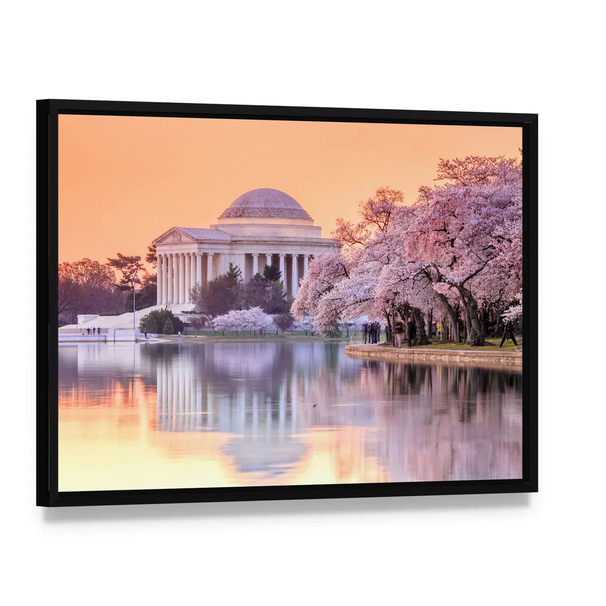 Jefferson Memorial in Spring Canvas Wall Art, framed canvas in a black floater frame, angled product view
