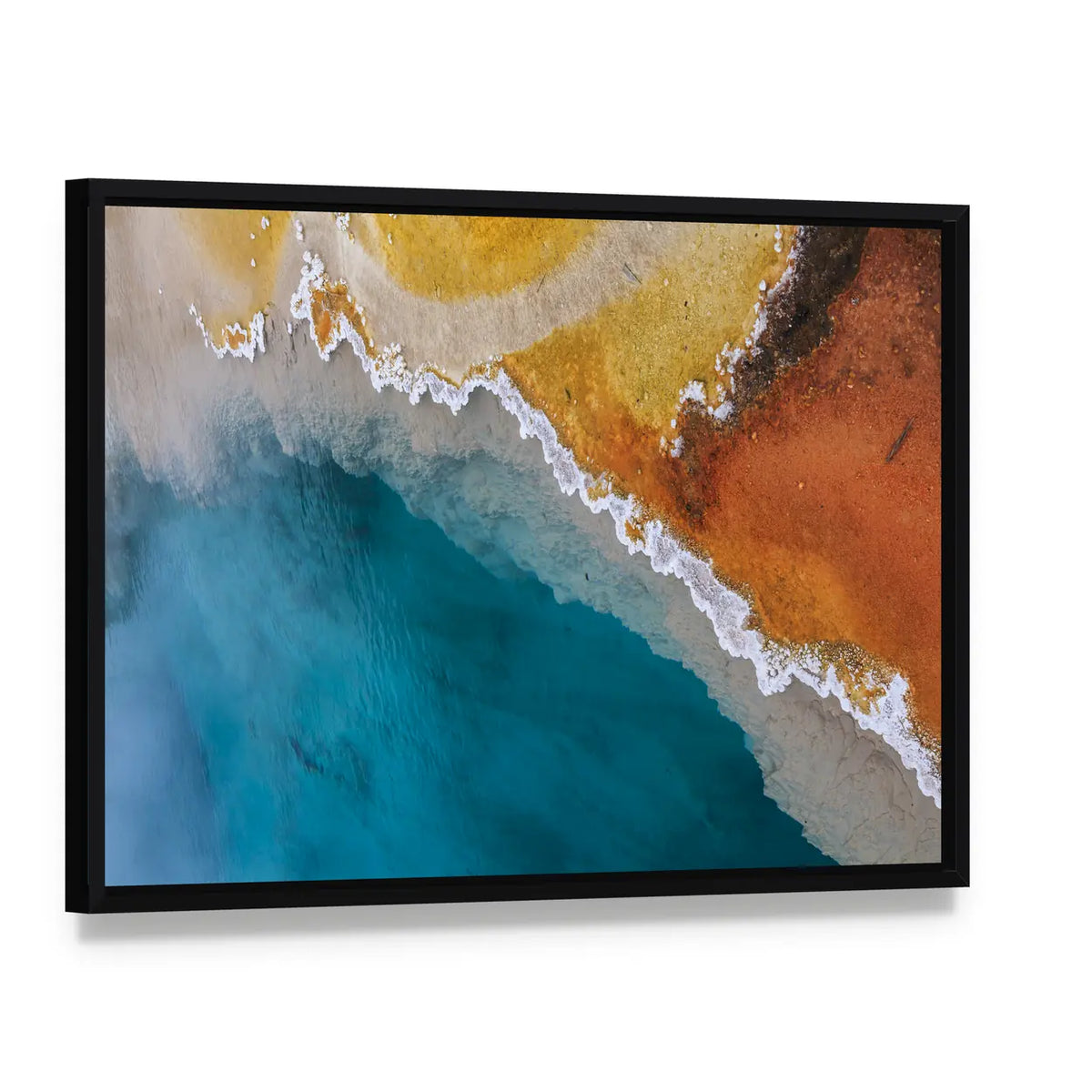 Hot Spring In Yellowstone National Park In Wyoming Canvas Wall Art, framed canvas in a black floater frame, angled product view
