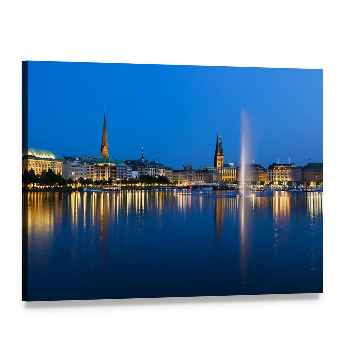 Binnenalster Lake Night Skyline Canvas Wall Art, single panel gallery wrapped canvas, angled product view