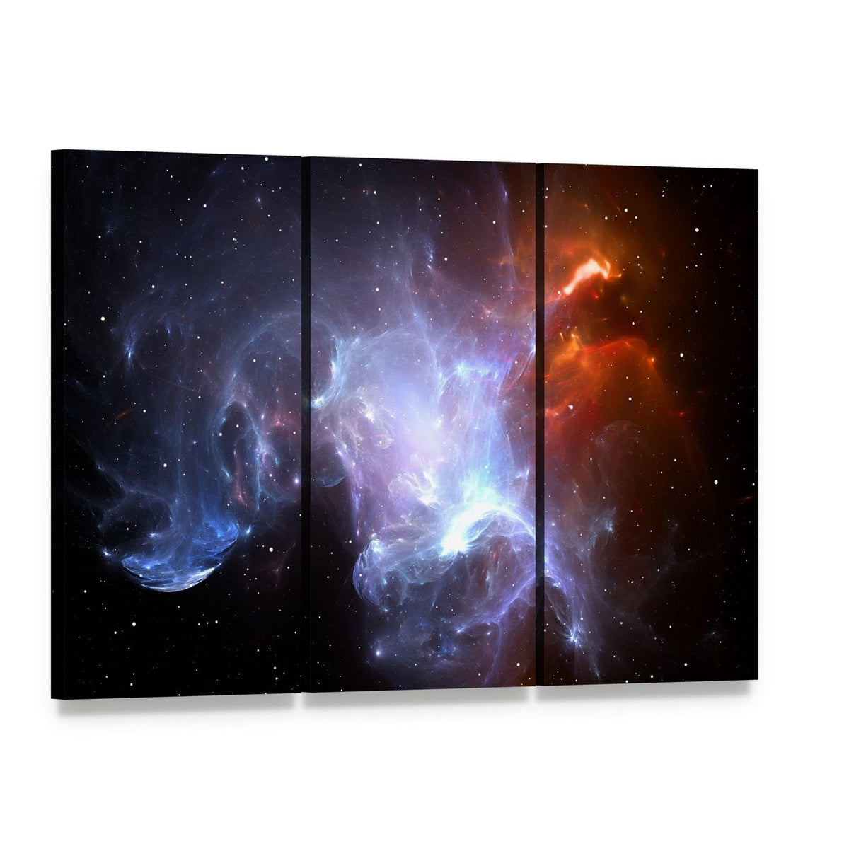 Space Nebula Canvas Wall Art, 3 panel 3 Horizontal layout gallery wrapped canvas set, angled product view