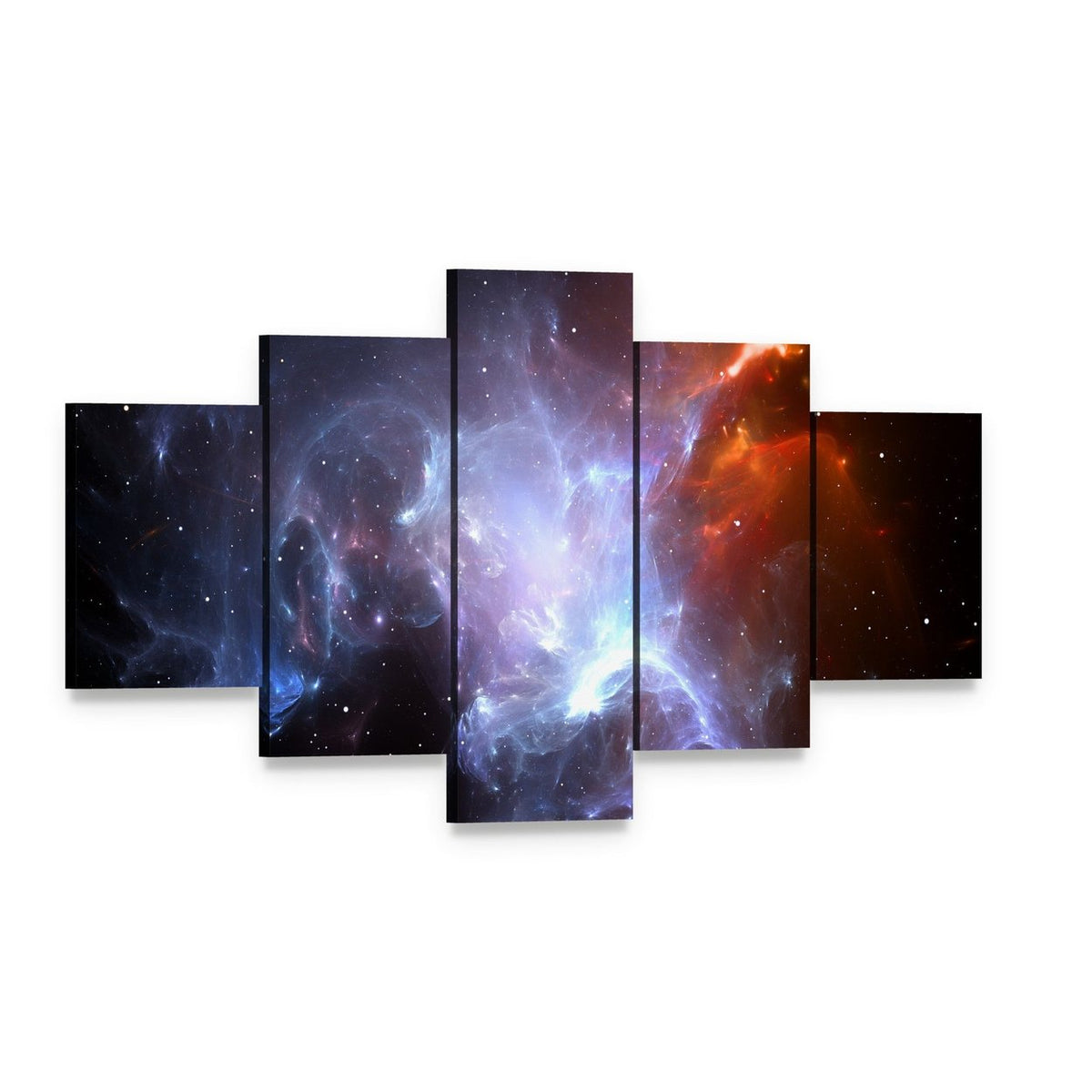Space Nebula Canvas Wall Art, 5 panel 5 Star layout gallery wrapped canvas set, angled product view