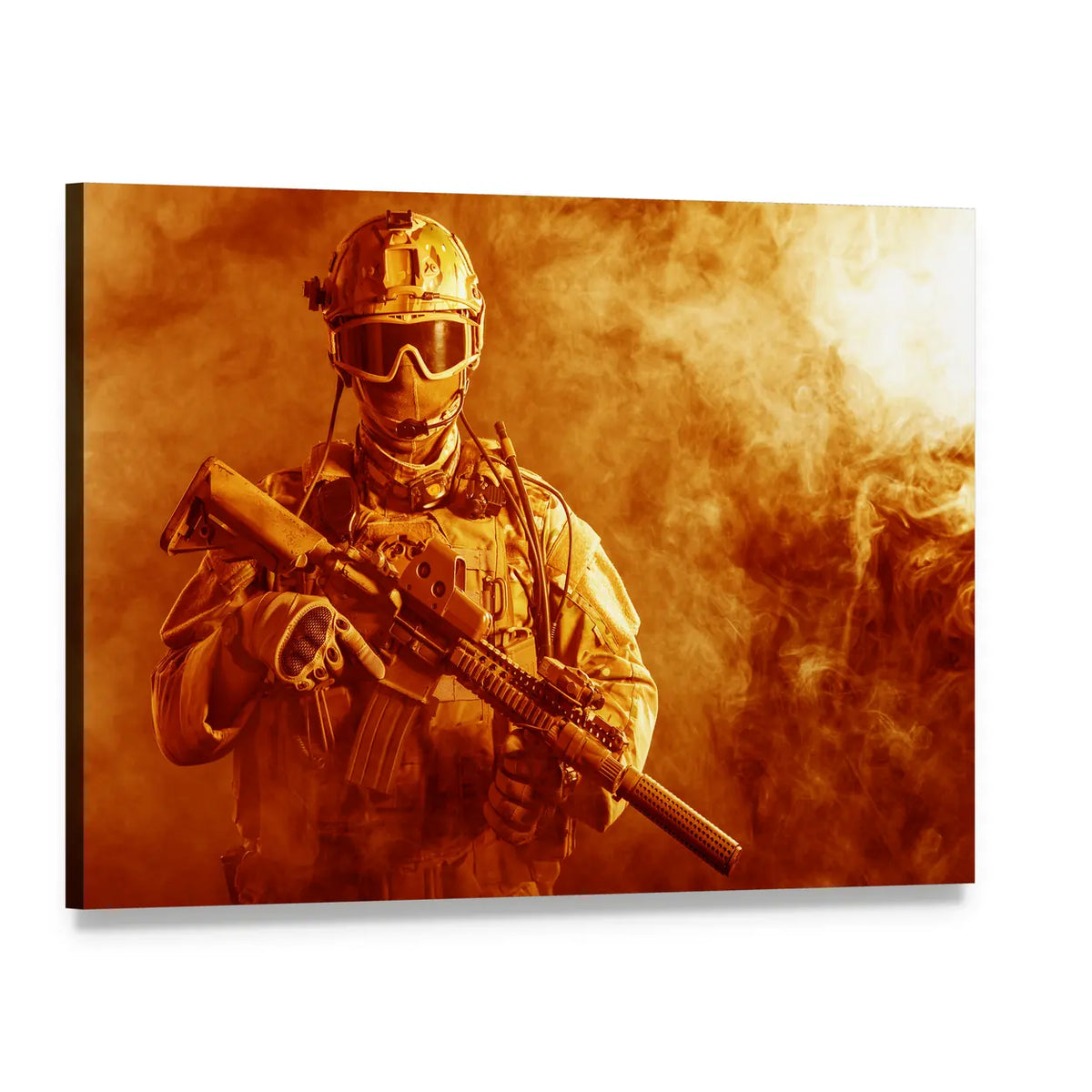 Special Forces Soldier Amid Amber Smoke Canvas Wall Art, single panel gallery wrapped canvas, angled product view