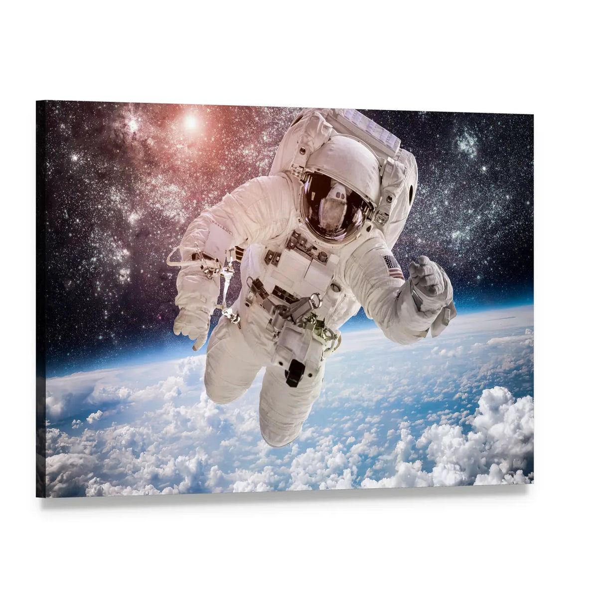 Astronaut Spacewalk Above Earth Canvas Wall Art, single panel gallery wrapped canvas, angled product view