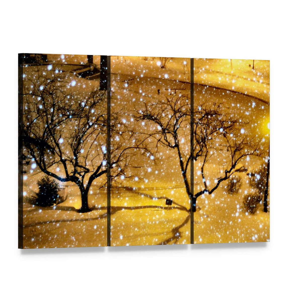 Winter Evening in New York City Canvas Wall Art, 3 panel 3 Horizontal layout gallery wrapped canvas set, angled product view